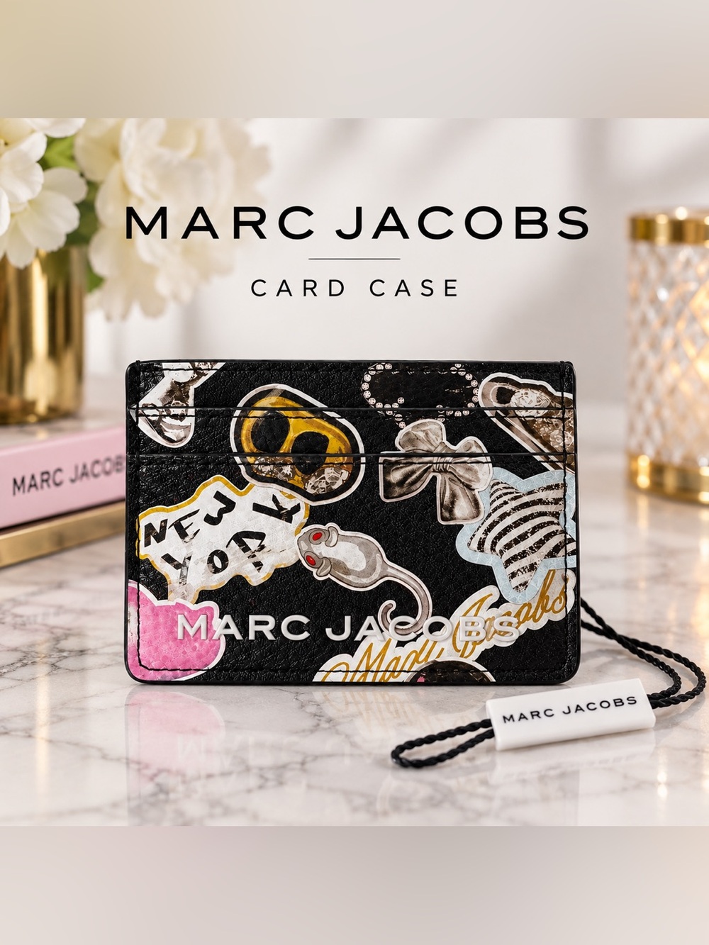 Marc Jacobs Black Multicolor Sticker-Print Card Case